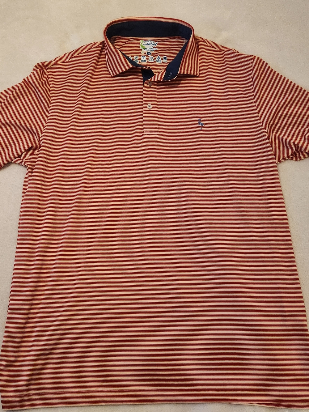 Tailorbyrd Striped Performance Golf Polo Shirt Men's XL Red White Blue Accent